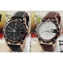 Rose Gold Mens Genuine Leather Quartz Business Wrist Watch Date/day 2 Color