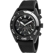 Rotary Watches Men's Chronograph Black Dial Black IP SS Case Black Rub