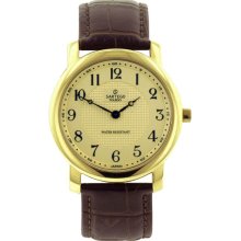 Sartego Men's Gold Tone Stainless Steel Case Toledo Dress Gold Dial Leather Strap SEN555R