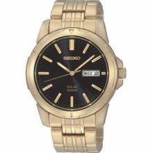 Seiko Mens Gold Solar Black Dial Watch