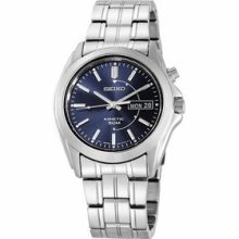 Seiko Men's Kinetic Silver Tone Watch w/Blue Dial Promotional