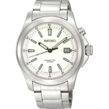 Seiko Men's Kinetic Watch SKA461P1 White Dial Silver Color Band