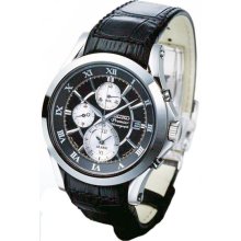 Seiko Men's Premier Stainless Steel Alarm Chronograph Black Dial Strap SNAD29