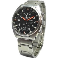 Seiko Men's Stainless Steel Chronograph Quartz Link Bracelet Black Dial SNN235