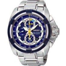 Seiko Men's Velatura Alarm Chronograph Blue Dial Rubber Strap SNAE19