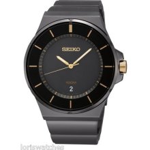 Seiko Sgeg19 Men's Black Ion-plated Stainless Steel Quartz Watch With Date