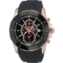 Seiko Snad04 Men's Rose Gold Tone Polyurethane Strap Chronograph Alarm Watch