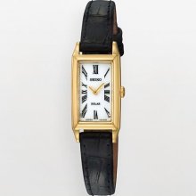 Seiko Solar Stainless Steel Gold Tone Leather Watch - Women