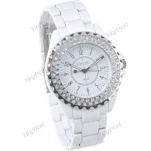 SINOBI Quartz Watch Wrist Round Analog Watch Timepiece w/ Rhinestones