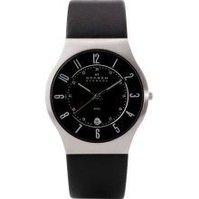 Skagen 233XXLSLB Steel Black Dial Black Leather Men's Watch