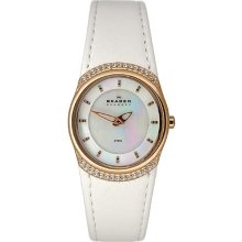 Skagen 686XSRLW White Leather Crystal Women's Watch