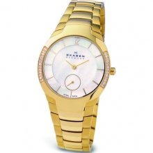 Skagen 888sgxg Ladies Crystals Gold Bracelet Watch