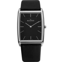 Skagen Black Steel Black Leather Watch