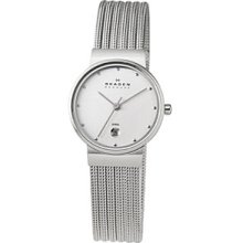 Skagen Denmark Silver Striped Mesh Watch Women's