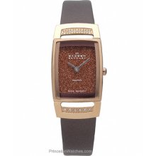 Skagen Ladies Cocktail Black Label Diamonds Brown MOP Dial 985SRLD