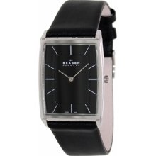 Skagen Men's 857LSLB Black Leather Quartz Watch with Black Dial