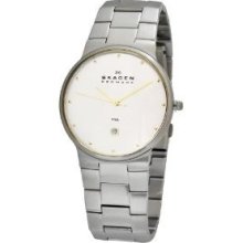 Skagen Two Tone Stainless Steel Links Chrome Dial Lightweight Men's Watch Date