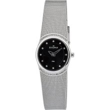 Skagen Women's Oval Black Glitz Dial Mesh Band Watch