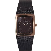 Skagen Women's Rose Gold Brown Stainless Square Mesh Watch - Brown Dial - 563XSRM