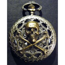 Steampunk Antique Victorian Style Skull Pocket Watch Necklace