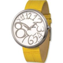 Stnlss Steel Round Silver Dial Watch w (MC-16)Yellow Band