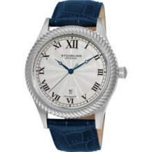 Stuhrling Original 91C.3315C2 Mens Classic Romeo Slim Swiss Quartz with Stainless Steel Case Silver Dial and Blue Leather Strap Watch