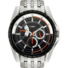 Timex Men's Retrograde Black Dial Watch, Silver-Tone Bracelet