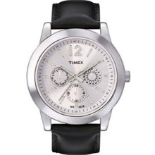 Timex T2m809 Men's Leather Strap Multi Function 3 Dial Analog Watch