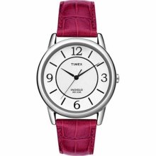 Timex Women's T2N689 Elevated White Dial Berry Leather Strap Watch