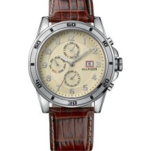 Tommy Hilfiger Multi Eye Leather Strap Watch Brown