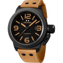 TW Steel 'Canteen' Automatic Leather Strap Watch Natural/ Black