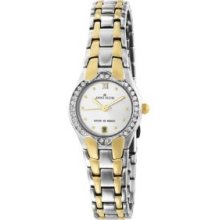 Two-Tone Crystal Accented Watch With Silver-Tone Dial