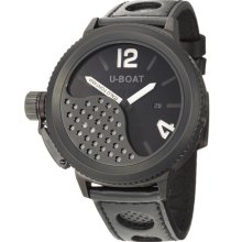 U-Boat Men's 'Flight Deck Eclipse' Black Ion-plated Leather Swiss Automatic Watch