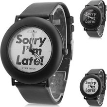 Unisex Leather Analog Quartz Wrist Watch 0687M (Black)