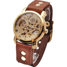 Unisex Mechanical Watch with a real handmade leather band (brown)