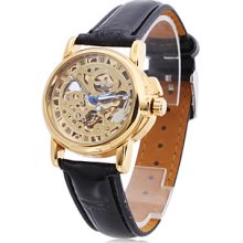 Unisex PU Analog Mechanical Watch Casual (Gold)