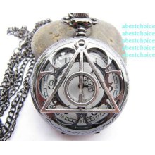 Vintage cool quartz pocket watch necklace watch with long chain,Harry Potter Deathly Hollows sunflower Pocket Watch Necklace