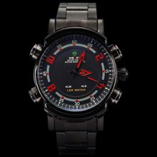 Weide Men's Large Led Dial Waterproof Stainless Steel Dual Watch 6 Colors