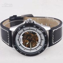 Wholesale 5pcs Black Rim Automatic Mechanical Watch Men Black Leathe