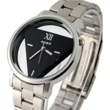 Wilon Men and Women Stainless Steel Watches with Triangle-Shaped Dail Plate (Bla