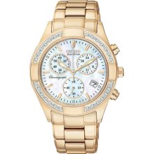 Womans Citizen Eco-Drive Regent Chronograph Watch in Stainless Steel with Gold (FB1223-55D)