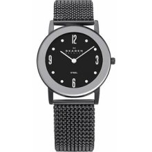 Women Skagen 39LMSM1 Stainless Steel Case and Mesh Bracelet Black