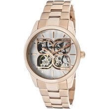 Women's Automatic Skeletonized See-Thru Silver Dial Rose Gold Ton ...