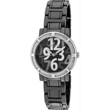 Women's Black Ceramic Case and Bracelet Quartz Crystal Accents Black Tone Dial