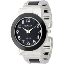 Women's Color Accented Cuff Watch w/ Rhinestone Bezel