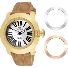 Women's Lady SoBe White MOP Dial Havana Brown Genuine Patent Leat ...