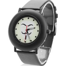 Women's Mask Style PU Analog Quartz Wrist Watch (Black)