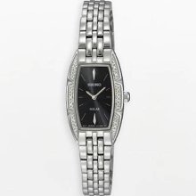 Women's Stainless Steel Case Solar Quartz Black Dial Swarovski Crystal