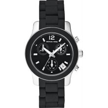 Women's Stainless Steel Case Silicone Strap Quartz Chronograph Black D