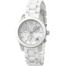 Women's Stainless Steel Case Silicone Strap Quartz Chronograph White D